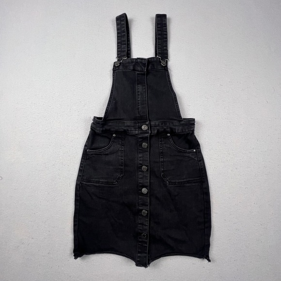 Sky and Sparrow Dresses & Skirts - Sky and Sparrow Overall Dress Womens Small Black Denim Button Front Raw Hem Boho